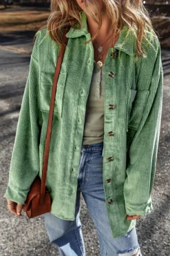 Discount Dear-Lover Patched Pocket Button Up Corduroy Shacket Mist Green
