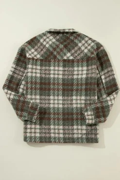 Best Dear-Lover Plaid Print Chest Pockets Turn Down Collar Shacket Mist Green