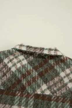 Best Dear-Lover Plaid Print Chest Pockets Turn Down Collar Shacket Mist Green