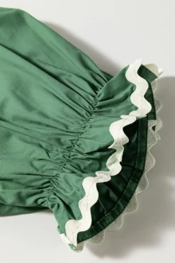 Online Dear-Lover Ric Rac Trim Tie Split Neck Short Sleeve Blouse Mist Green