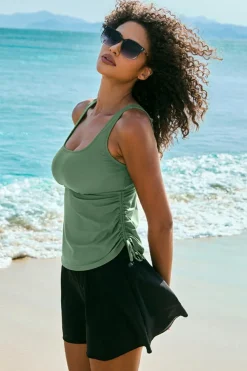 Online Dear-Lover Scoop Neck Adjustable Tankini and Matching Skort Bathing Suit Mist Green