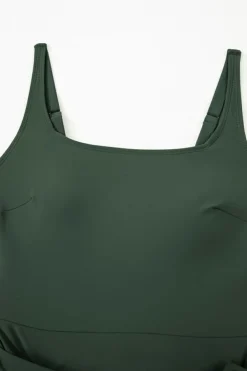 Best Dear-Lover Side Tied Waist Square Neck Adjustable Straps A-line One Piece Swim Dress Mist Green
