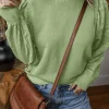 Sale Dear-Lover Solid Patchwork Sleeve Round Neck Sweatshirt Mist Green