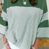 Discount Dear-Lover Striped Patchwork 3/4 Sleeve Casual Top Mist Green