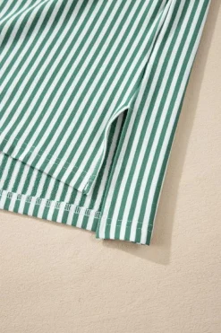 Discount Dear-Lover Striped Patchwork 3/4 Sleeve Casual Top Mist Green