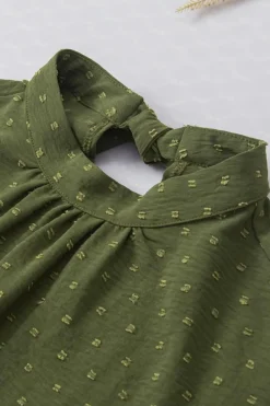 Hot Dear-Lover Swiss Dot Mock Neck Batwing Sleeve Blouse Mist Green