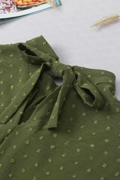 Hot Dear-Lover Swiss Dot Mock Neck Batwing Sleeve Blouse Mist Green