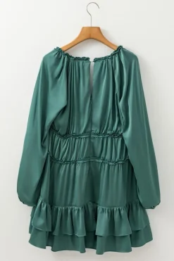 Hot Dear-Lover Tiered Ruffled Puff Sleeve Loose Fit Mini Dress Mist Green