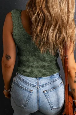 Outlet Dear-Lover U Neck Scallop Trim Sweater Vest Mist Green