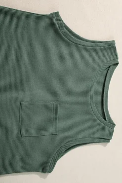Sale Dear-Lover Waffle Knit Patched Pocket Tank and Drawstring Shorts Set Mist Green