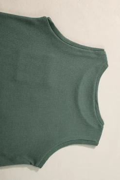 Sale Dear-Lover Waffle Knit Patched Pocket Tank and Drawstring Shorts Set Mist Green