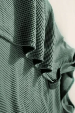 Sale Dear-Lover Waffle Knit Patched Pocket Tank and Drawstring Shorts Set Mist Green