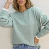Fashion Dear-Lover Colorblock Contrasting Edge Crewneck Sweater Moonlight Jade