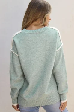 Fashion Dear-Lover Colorblock Contrasting Edge Crewneck Sweater Moonlight Jade