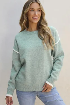Fashion Dear-Lover Colorblock Contrasting Edge Crewneck Sweater Moonlight Jade