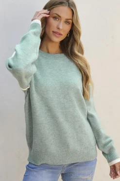 Fashion Dear-Lover Colorblock Contrasting Edge Crewneck Sweater Moonlight Jade