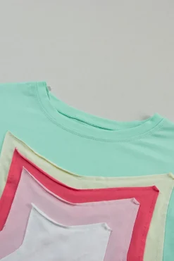 Discount Dear-Lover Colorblock Star Patched Half Sleeve Oversized Tee Moonlight Jade