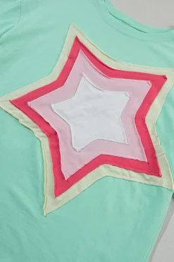 Discount Dear-Lover Colorblock Star Patched Half Sleeve Oversized Tee Moonlight Jade