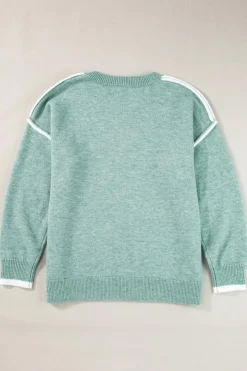 Fashion Dear-Lover Colorblock Contrasting Edge Crewneck Sweater Moonlight Jade