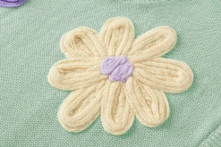 Online Dear-Lover Multi Crochet Flower Knit Short Sleeve Sweater Top Moonlight Jade