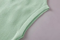 Online Dear-Lover Multi Crochet Flower Knit Short Sleeve Sweater Top Moonlight Jade