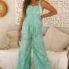Hot Dear-Lover Printed Bib Wide Leg Overall Moonlight Jade