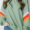 Discount Dear-Lover Rainbow Striped Sleeve Crew Neck Loose Sweatshirt Moonlight Jade