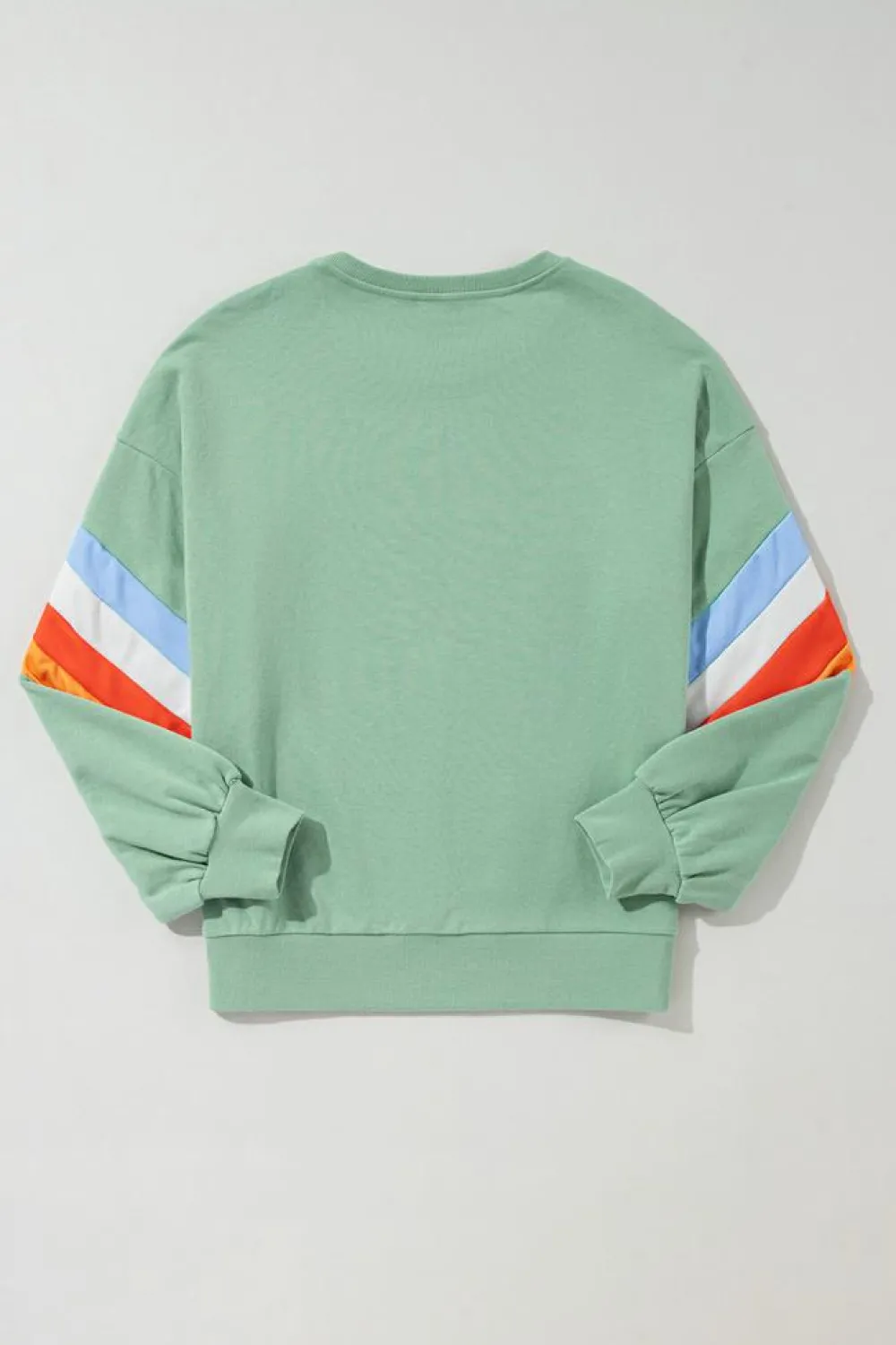 Discount Dear-Lover Rainbow Striped Sleeve Crew Neck Loose Sweatshirt Moonlight Jade