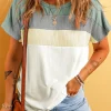 Discount Dear-Lover Ribbed Color Block Patchwork T-shirt Moonlight Jade