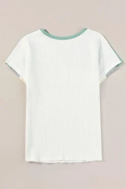 Discount Dear-Lover Ribbed Color Block Patchwork T-shirt Moonlight Jade