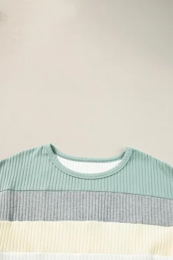 Discount Dear-Lover Ribbed Color Block Patchwork T-shirt Moonlight Jade