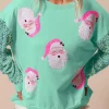 Hot Dear-Lover Sequined Santa Claus Long Sleeve Christmas Sweatshirt Moonlight Jade