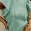 Outlet Dear-Lover Solid Color Textured Flutter Sleeve Top Moonlight Jade