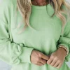 Online Dear-Lover Solid Cord Ribbed Drop Shoulder Pullover Top Moonlight Jade