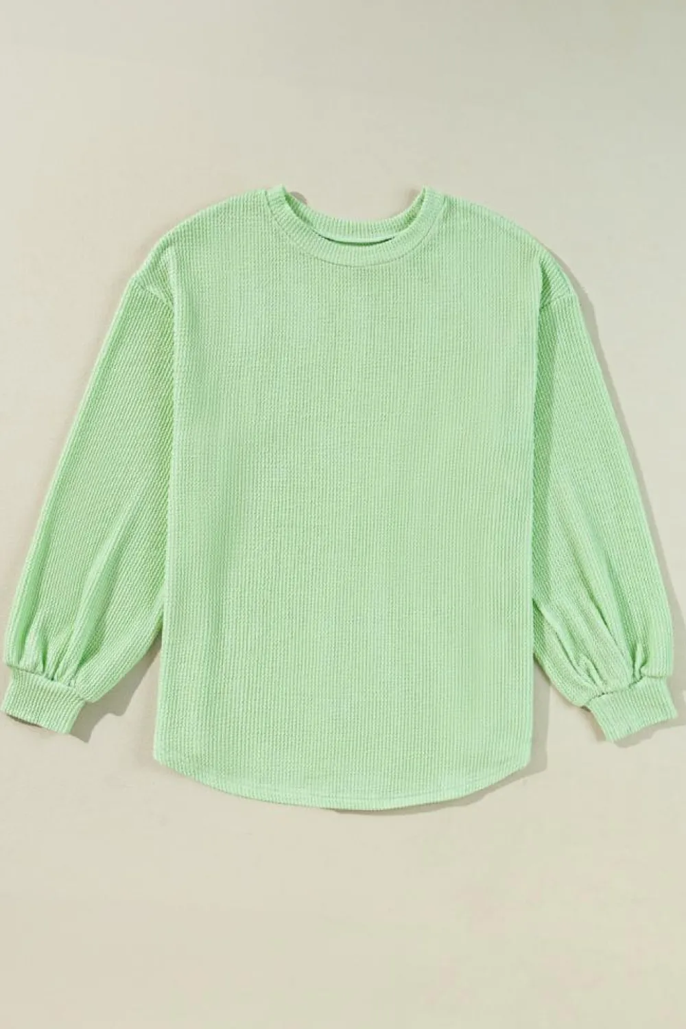 Online Dear-Lover Solid Cord Ribbed Drop Shoulder Pullover Top Moonlight Jade