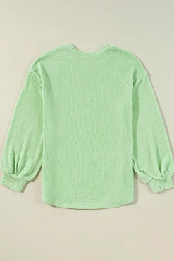 Online Dear-Lover Solid Cord Ribbed Drop Shoulder Pullover Top Moonlight Jade