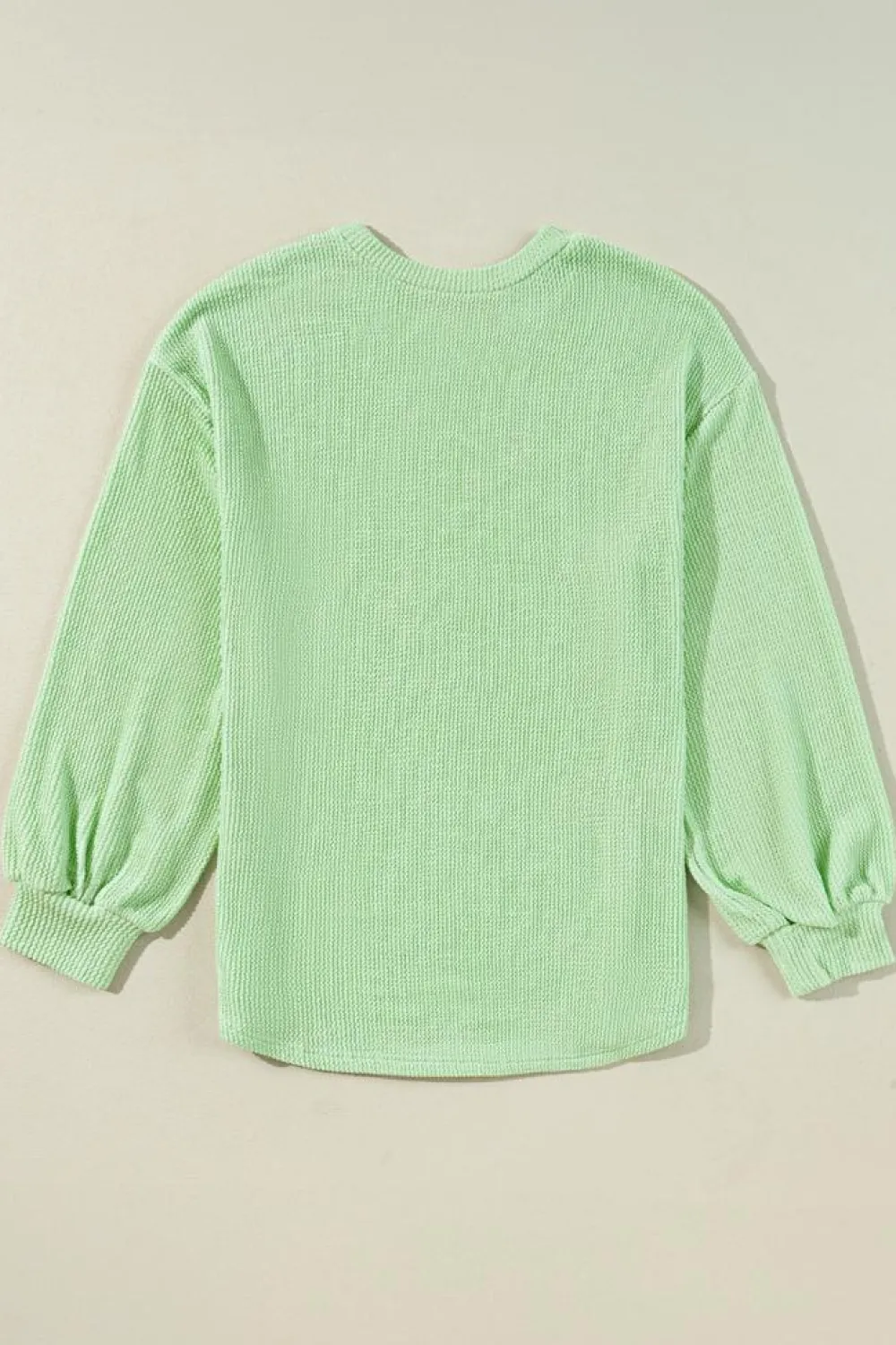 Online Dear-Lover Solid Cord Ribbed Drop Shoulder Pullover Top Moonlight Jade