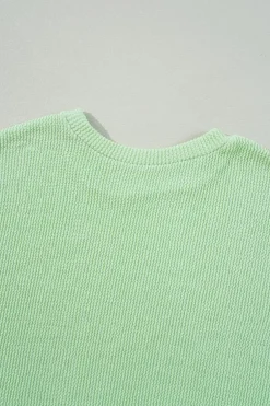 Online Dear-Lover Solid Cord Ribbed Drop Shoulder Pullover Top Moonlight Jade