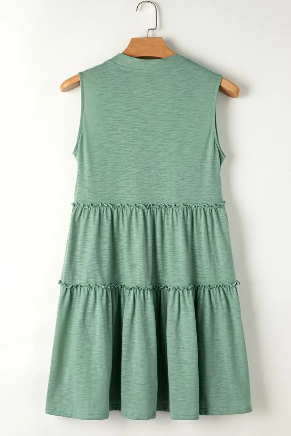 Fashion Dear-Lover Split V Neck Tiered Flowy Sleeveless Dress Moonlight Jade