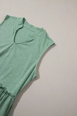 Fashion Dear-Lover Split V Neck Tiered Flowy Sleeveless Dress Moonlight Jade