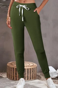 New Dear-Lover Drawstring Waist Pocketed Joggers Moss Green