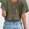 Sale Dear-Lover Guipure Lace Patch Textured T-shirt Moss Green