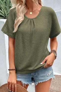 Sale Dear-Lover Guipure Lace Patch Textured T-shirt Moss Green