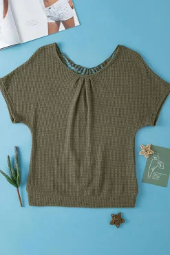Sale Dear-Lover Guipure Lace Patch Textured T-shirt Moss Green