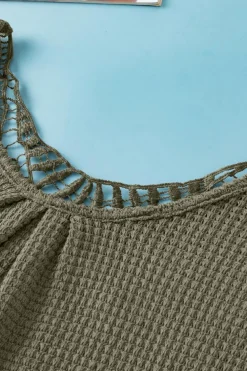 Sale Dear-Lover Guipure Lace Patch Textured T-shirt Moss Green