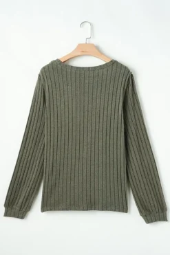 Sale Dear-Lover Leopard Print Crochet Patchwork Rib Textured Knit Top Moss Green
