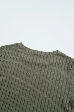 Sale Dear-Lover Leopard Print Crochet Patchwork Rib Textured Knit Top Moss Green