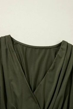 New Dear-Lover Ruched Wrap V Neck Long Sleeve Bodysuit Moss Green