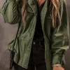 Sale Dear-Lover Snap Button Zipper Tight Waist Collared Jacket Moss Green