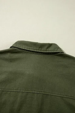 Sale Dear-Lover Snap Button Zipper Tight Waist Collared Jacket Moss Green